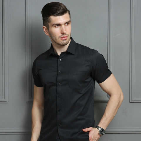 Image of Men's Casual Dress Short Sleeved Shirt White Blue Pink Black Male Regular Fit Shirt For Men Social Shirts 4XL 5XL 6XL 7XL 8XL