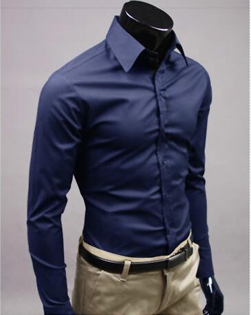 Image of 2019Men Shirt Long Sleeve Fashion Mens Casual Shirts Cotton Solid Color Business Slim Fit Social Camisas Masculina RD464