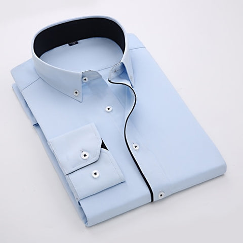 Image of Men's Casual Long Sleeve Standard-fit Dress Shirts Formal Business Button Up Twill Simple Basic Design Work Office Tops Shirt