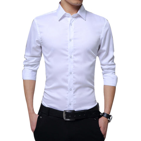 Image of Brand 2019 New Men Business Shirts Long Sleeve Shirts Slim Fit Solid Formal Luxury Design casual Shirts Male Stylish Dress Tops