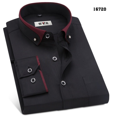 Image of MACROSEA Spring&Autumn Men's Business Dress Shirts Male Formal Button-Down Collar Shirt Fashion Style Men's Casual Dress Shirt