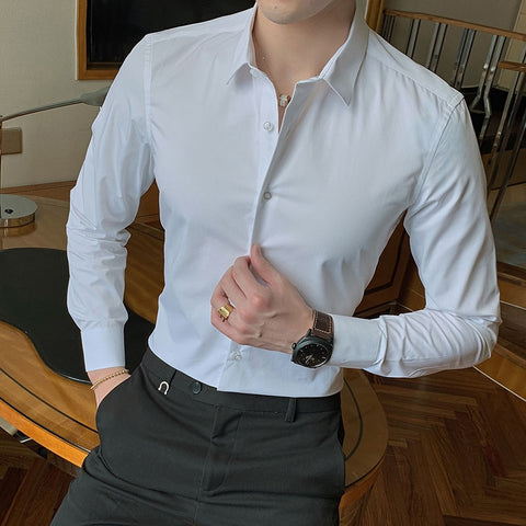 Image of 2019 neue Mode Baumwolle Langarm Hemd Solide Slim Fit Männlichen Sozialen Casual Business Weiß Schwarz Kleid Hemd 5XL 6XL 7XL 8XL