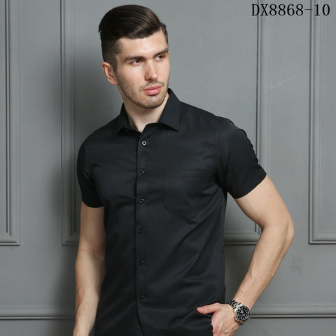 Image of Men's Casual Dress Short Sleeved Shirt White Blue Pink Black Male Regular Fit Shirt For Men Social Shirts 4XL 5XL 6XL 7XL 8XL
