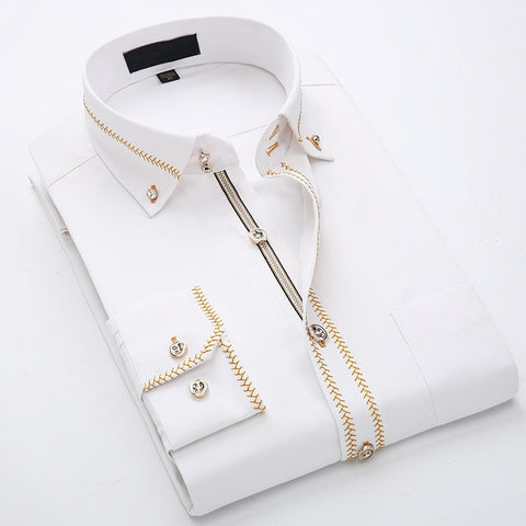 Image of 2017 Spring/Autumn Men's Slim Fit Long Sleeve Dress Shirt Europe Business Causal Border Shirt High Quality Wedding Grooms Shirts