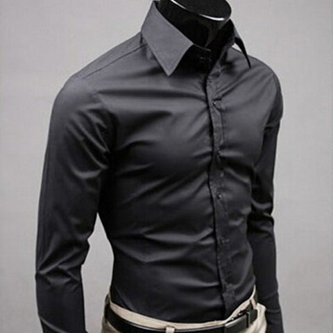 Image of 2019Men Shirt Long Sleeve Fashion Mens Casual Shirts Cotton Solid Color Business Slim Fit Social Camisas Masculina RD464