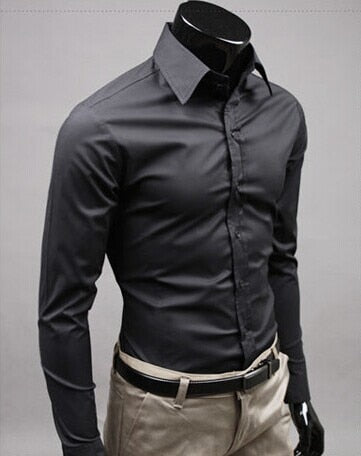 Image of 2019Men Shirt Long Sleeve Fashion Mens Casual Shirts Cotton Solid Color Business Slim Fit Social Camisas Masculina RD464