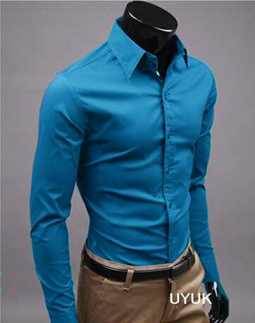 Image of 2019Men Shirt Long Sleeve Fashion Mens Casual Shirts Cotton Solid Color Business Slim Fit Social Camisas Masculina RD464