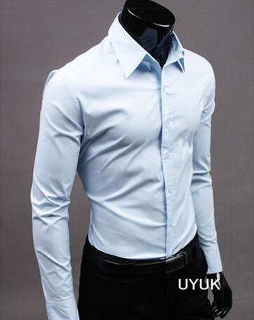 Image of 2019Men Shirt Long Sleeve Fashion Mens Casual Shirts Cotton Solid Color Business Slim Fit Social Camisas Masculina RD464