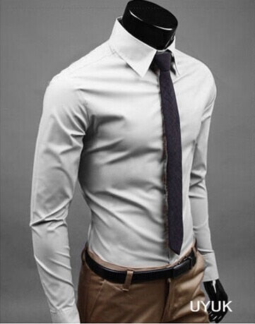 Image of 2019Men Shirt Long Sleeve Fashion Mens Casual Shirts Cotton Solid Color Business Slim Fit Social Camisas Masculina RD464