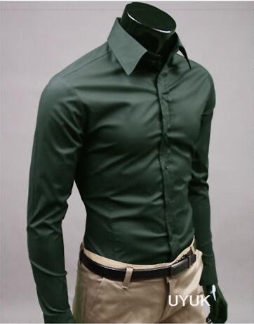 Image of 2019Men Shirt Long Sleeve Fashion Mens Casual Shirts Cotton Solid Color Business Slim Fit Social Camisas Masculina RD464