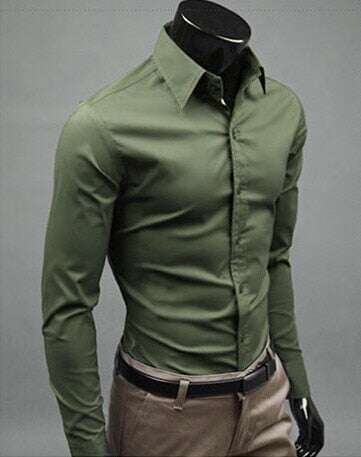 Image of 2019Men Shirt Long Sleeve Fashion Mens Casual Shirts Cotton Solid Color Business Slim Fit Social Camisas Masculina RD464