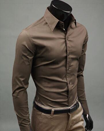 Image of 2019Men Shirt Long Sleeve Fashion Mens Casual Shirts Cotton Solid Color Business Slim Fit Social Camisas Masculina RD464