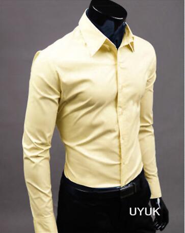 Image of 2019Men Shirt Long Sleeve Fashion Mens Casual Shirts Cotton Solid Color Business Slim Fit Social Camisas Masculina RD464