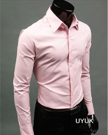 Image of 2019Men Shirt Long Sleeve Fashion Mens Casual Shirts Cotton Solid Color Business Slim Fit Social Camisas Masculina RD464