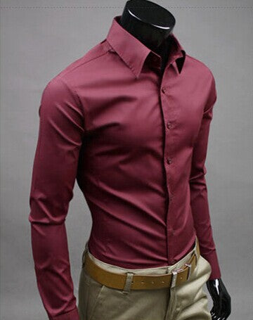 Image of 2019Men Shirt Long Sleeve Fashion Mens Casual Shirts Cotton Solid Color Business Slim Fit Social Camisas Masculina RD464