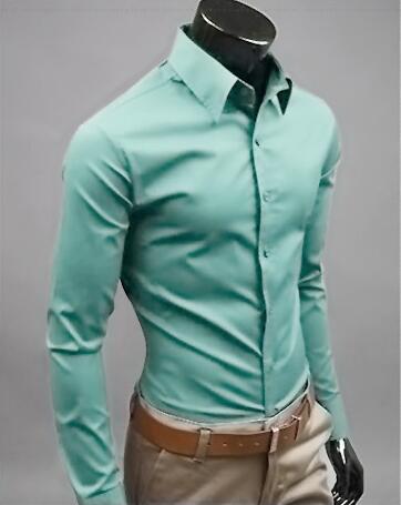 Image of 2019Men Shirt Long Sleeve Fashion Mens Casual Shirts Cotton Solid Color Business Slim Fit Social Camisas Masculina RD464