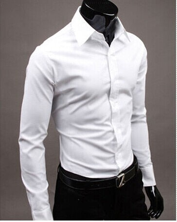 Image of 2019Men Shirt Long Sleeve Fashion Mens Casual Shirts Cotton Solid Color Business Slim Fit Social Camisas Masculina RD464