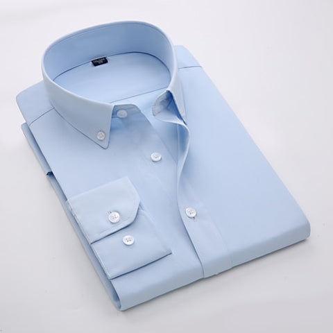 Image of Men's Casual Long Sleeve Standard-fit Dress Shirts Formal Business Button Up Twill Simple Basic Design Work Office Tops Shirt
