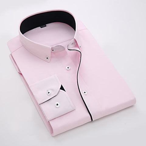 Image of Men's Casual Long Sleeve Standard-fit Dress Shirts Formal Business Button Up Twill Simple Basic Design Work Office Tops Shirt
