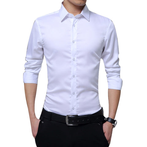 Image of Brand 2019 New Men Business Shirts Long Sleeve Shirts Slim Fit Solid Formal Luxury Design casual Shirts Male Stylish Dress Tops