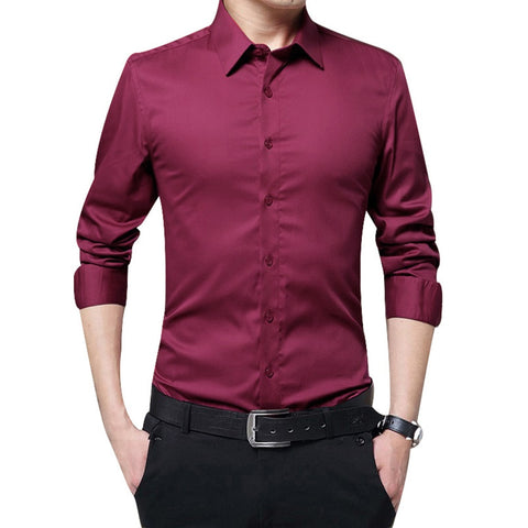 Image of Brand 2019 New Men Business Shirts Long Sleeve Shirts Slim Fit Solid Formal Luxury Design casual Shirts Male Stylish Dress Tops