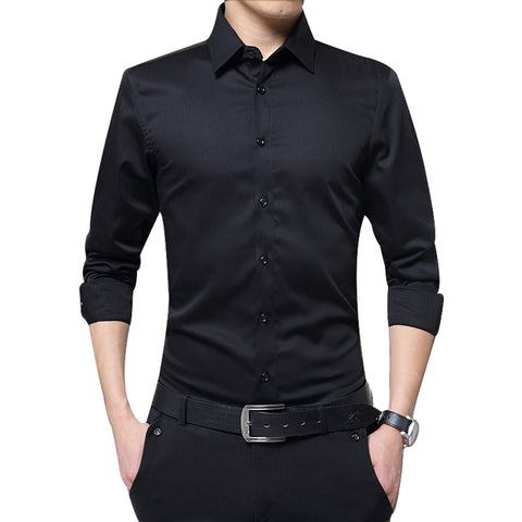 Image of Brand 2019 New Men Business Shirts Long Sleeve Shirts Slim Fit Solid Formal Luxury Design casual Shirts Male Stylish Dress Tops