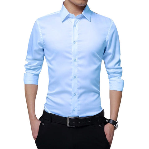 Image of Brand 2019 New Men Business Shirts Long Sleeve Shirts Slim Fit Solid Formal Luxury Design casual Shirts Male Stylish Dress Tops