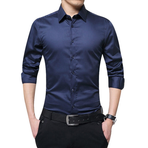 Image of Brand 2019 New Men Business Shirts Long Sleeve Shirts Slim Fit Solid Formal Luxury Design casual Shirts Male Stylish Dress Tops