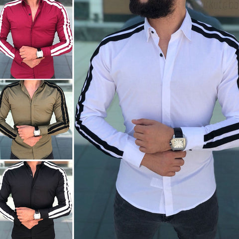 Image of Plain Men Formal Shirts Business Dress Wedding Long Sleeve Slim Fit Top Patchwork HOT