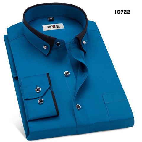 Image of MACROSEA Spring&Autumn Men's Business Dress Shirts Male Formal Button-Down  Collar Shirt Fashion Style Men's Casual Dress Shirt