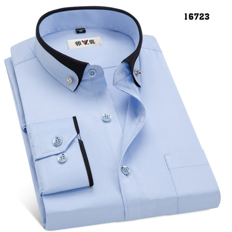 Image of MACROSEA Spring&Autumn Men's Business Dress Shirts Male Formal Button-Down  Collar Shirt Fashion Style Men's Casual Dress Shirt