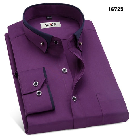 Image of MACROSEA Spring&Autumn Men's Business Dress Shirts Male Formal Button-Down  Collar Shirt Fashion Style Men's Casual Dress Shirt
