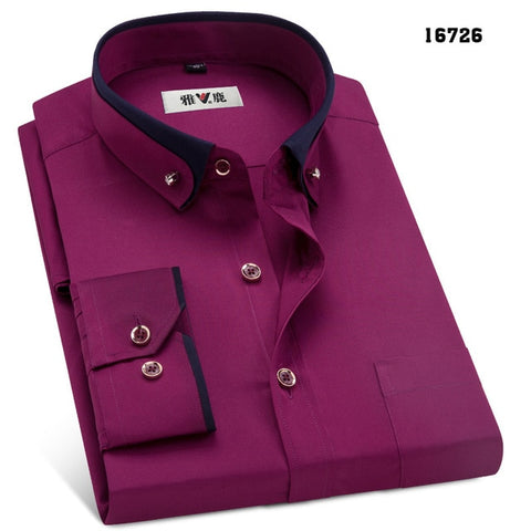 Image of MACROSEA Spring&Autumn Men's Business Dress Shirts Male Formal Button-Down  Collar Shirt Fashion Style Men's Casual Dress Shirt