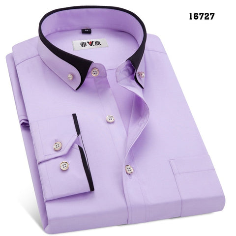 Image of MACROSEA Spring&Autumn Men's Business Dress Shirts Male Formal Button-Down  Collar Shirt Fashion Style Men's Casual Dress Shirt