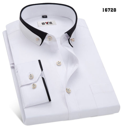 Image of MACROSEA Spring&Autumn Men's Business Dress Shirts Male Formal Button-Down  Collar Shirt Fashion Style Men's Casual Dress Shirt