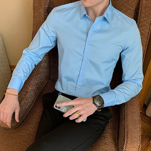 Image of 2019 neue Mode Baumwolle Langarm Hemd Solide Slim Fit Männlichen Sozialen Casual Business Weiß Schwarz Kleid Hemd 5XL 6XL 7XL 8XL